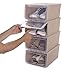 Lote 4 Zapateros Apilables Rígidos Ligeros. USE FAMILY Caja para Zapatos Transpirable. Organizadores de almacenamiento Color Arena. Puerta frontal con Asa. (calzado hasta talla 45).
