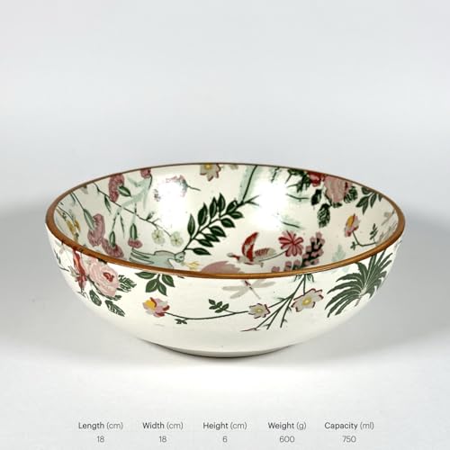 Image of SNS Palm Jumeirah Deep Serving Bowl | Premium Curry, Salad & Snacks Bowl | Semi-Matt Floral Dinnerware for Oats Pasta Fruits & Desserts | Tableware for Gifting (Deep Bowl, 1 Piece)