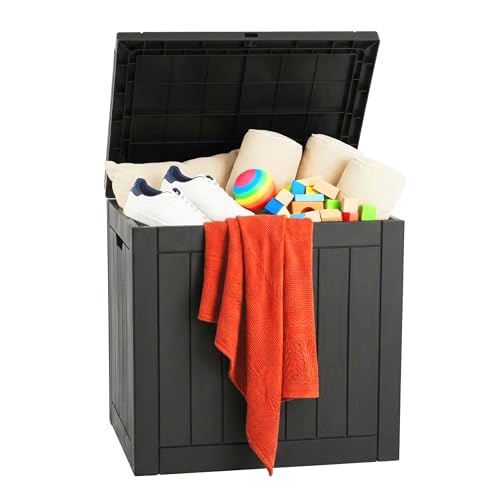 Relaxdays Gartenbox Sitzpolster Werkzeug HxBxT: 53x56x43 cm 118 l wetterfest & UV-beständig Gartentruhe schwarz