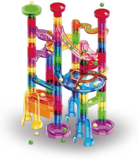 EagleStone Marble Run 79PCS Transparent Building Set for Kids – Marble Maze Track STEM Construction Toy with 15 Glass Marbles & 15 Glow in The Dark Marbles, Educational Gift for Boys and Girls Age 3+