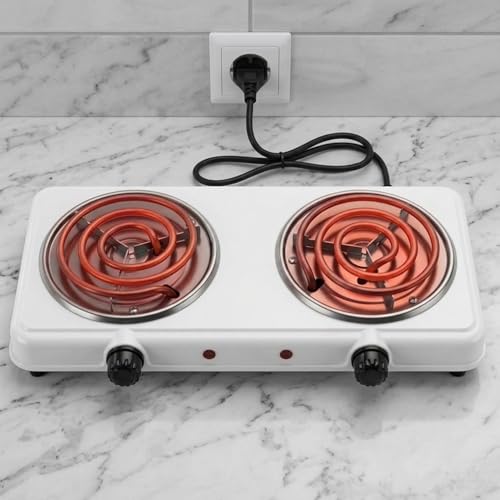 Image of Drumstone (3 Year Warranty) 2000W Electric Double Burner Hot Plate | Portable Dual Cooking Stove with Adjustable Temperature Control | Stainless Steel Countertop Cooktop for Home, Office, Dorm