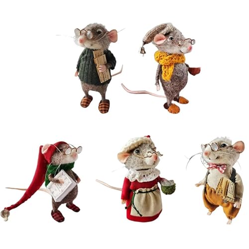Meokro 5 PCS Cute Needle Felted Mouse Christmas Decoration, Handmade Needle Felt Mice Winter Christmas, Needle Felted Christmas Mouse Doll Decorations（Finished Product）