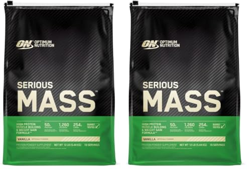 Image of Optimum Nutrition Serious Mass Weight Gainer Protein Powder, Vitamin C and Zinc for Immune Support, Vanilla, 12 Pound (Packaging May Vary) (Pack of 2)