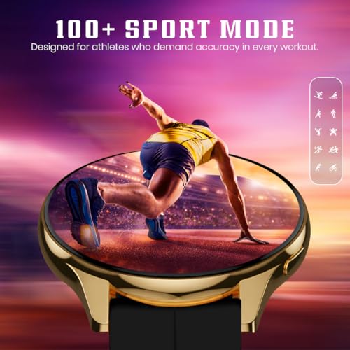 Image of PunnkFunnk Active 5 Smart Watch with 1.3 inch AMOLED HD Display | Bluetooth Calling, AI Voice Assistant, 100+ Sports Modes, Heart Rate & SPO₂ Tracking, IP68 Waterproof for Men & Women- (Black GoldDial)