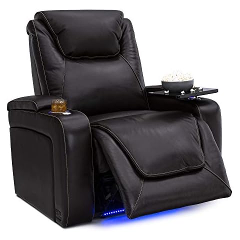 Seatcraft Pantheon - Big & Tall - Home Theater Seating - Living Room - 400 lbs Capacity - Italian Leather - Power Recliner - Powered Headrest and Lumbar - Cupholders - Arm Storage, Brown Cover