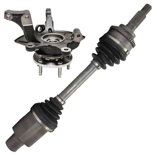 Image of Detroit Axle - Front Right Steering Knuckle CV Axle for Ford Escape Mazda Tribute Mercury Mariner, Passenger Side CV Axle Shaft Steering Knuckle & Wheel Bearing Hub Replacement