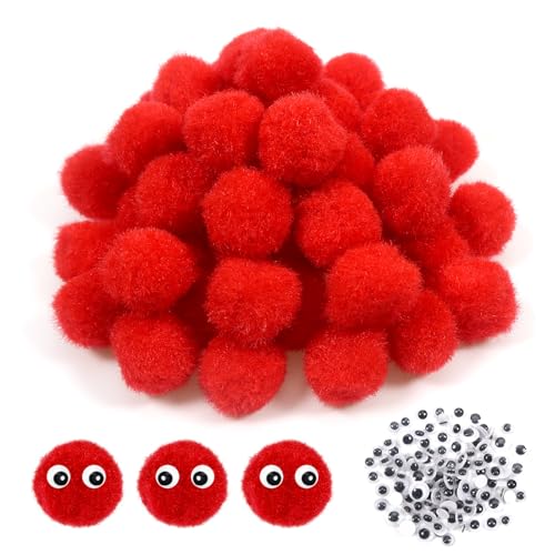 TOAOB 50pcs Red Pom Poms 20mm Fuzzy Pompoms Balls with Wiggle Eyes