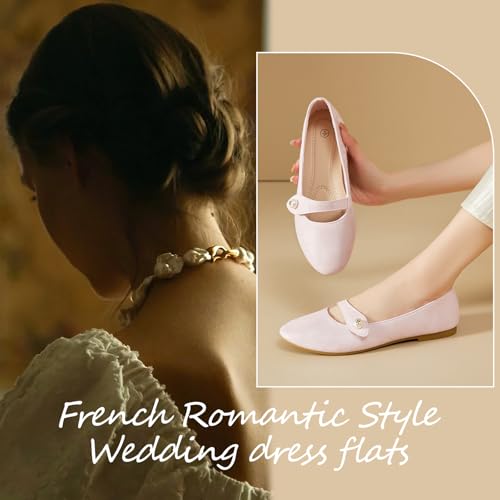 FINIWOR Women's Mary Jane Flats – Floral Print with Pearl Buckle, PU Leather Slip-On Ballet Flats2