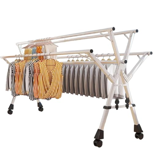 Tendedero retráctil para Colgar Ropa al Aire Libre, Plegable y de Longitud Ajustable, Estante de Ropa Plegable para Interiores, 2,4 m