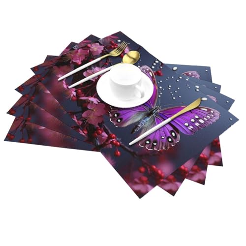 Lot de 6 sets de table tissés en vinyle PVC violet lavables