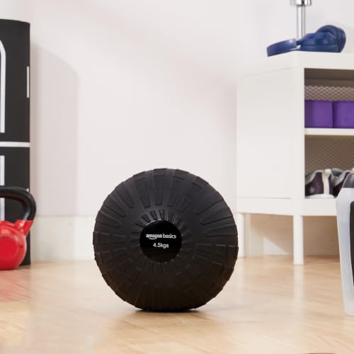 Image of Amazon Basics Rubber Heavy Duty Slam Ball | Non-Slip Gripped Surface | Non-Bouncing | 4.5 Kg | for Strength Training, Core Workouts, Endurance Training | Black