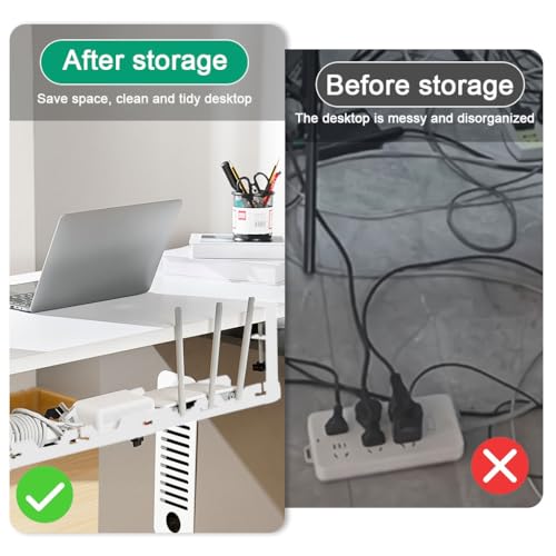 Image of Climberty White Cable Management Under Desk, Length Adjustable Cord Organizer Metal Large Capacity Wire Storage Standing Cable Holder