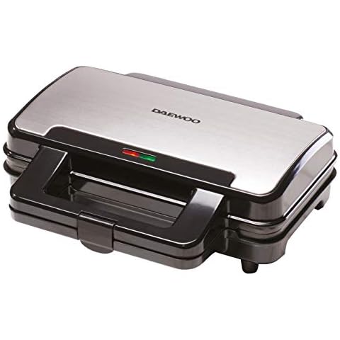 Daewoo Deep Fill 4 Slice Sandwich Maker with Extra Deep and Easy to Clean Non-Stick Ceramic Plates, Automatic Temperature Control, 900W, Silver and Black Cover