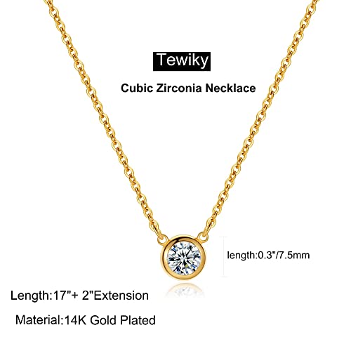 Image of Tewiky Dainty 14k Gold Plated /Silver Cubic Zirconia Necklaces for Women, Simple CZ Jewelry Necklaces Trendy Gifts