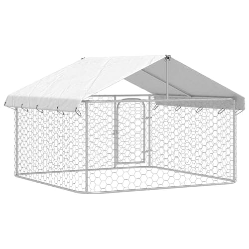 Outdoor-Hundezwinger mit Dach 200x200x150 cm, Hundezwinger Outdoor-Hundekäfig Sicherer Hundeauslauf für Garten Terrasse Draußen