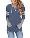 AUSELILY Long Sleeve Drawstrings Hoddie Sweatshirt With Thumb Holes Hoodie for Women Blue Gray XL