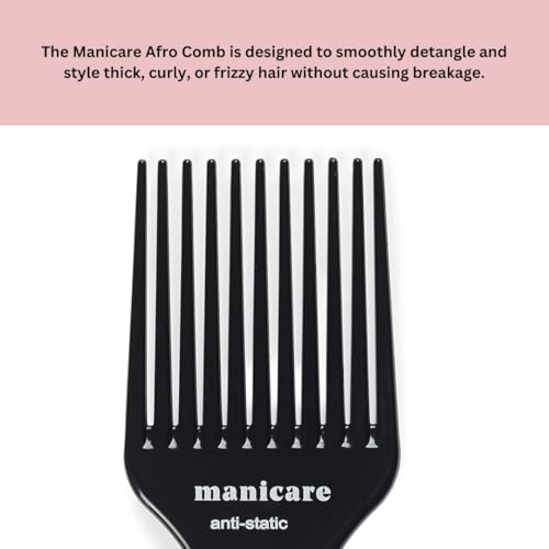 Manicare Afro Kamm mit breiten Zinken antistatisch zum Entwirren und Stylen von lockigem krausem welligem Haar Volumen und Definition für Kopfhaut und Pflege