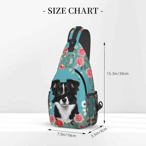 Mochila cruzada floral Border Collie, unisex, negra miniatura 3