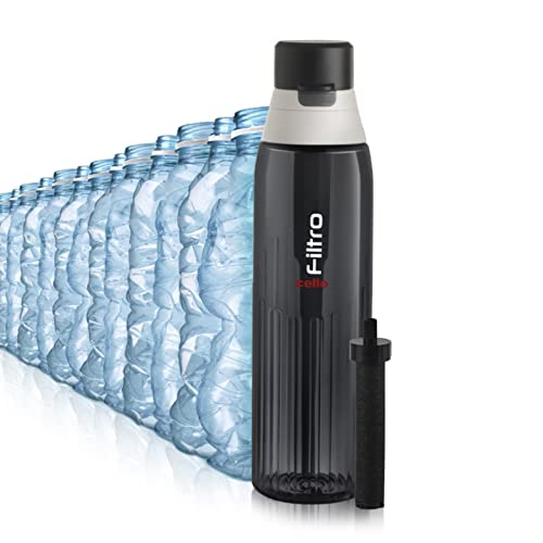 Image of CELLO Filtro Premium Filter Water Bottle with With Activated Carbon Filter for Camping, Hiking & Travel, 1000ml, Black