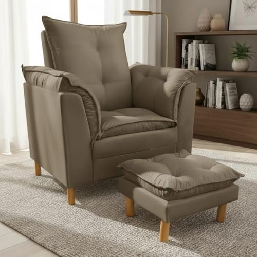 Poltrona Amamentação com Puff - Conforto, Leitura e Descanso (Cappuccino)