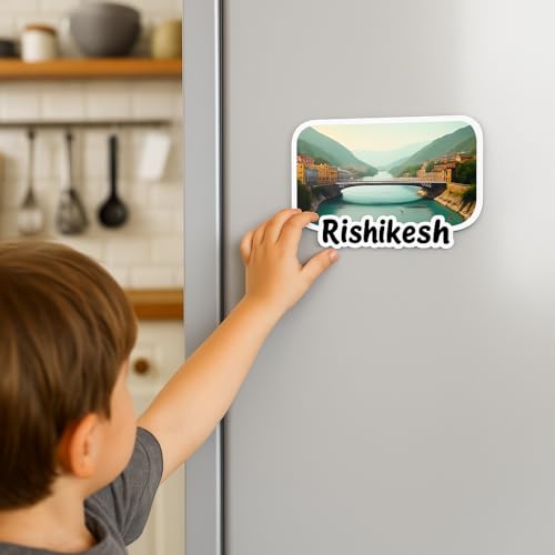 Image of Naxon Rishikesh Theme Souvenir Wooden Fridge Magnet for Refrigerator - Printed Fridge Magnet for Kitchen & Home Decor | Perfect Souvenir Gift | Size 3x3 in | Pack of 1