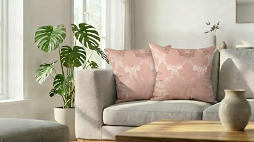 Image of Home- The Best is for You Decorative Designer Self Design Cotton 275 TC Cushion Covers Pack of 2 (Peach Ogee, 20x20 Inch) Ideal for Sofas, Chairs, Cars & Hotels