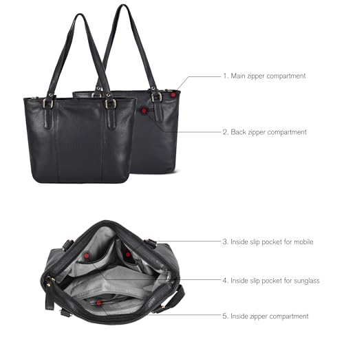 Image of Leather Purse For Women - Real Leather Tote For Women - Ladies Shoulder Handbag For Work, Travel, Casual Use