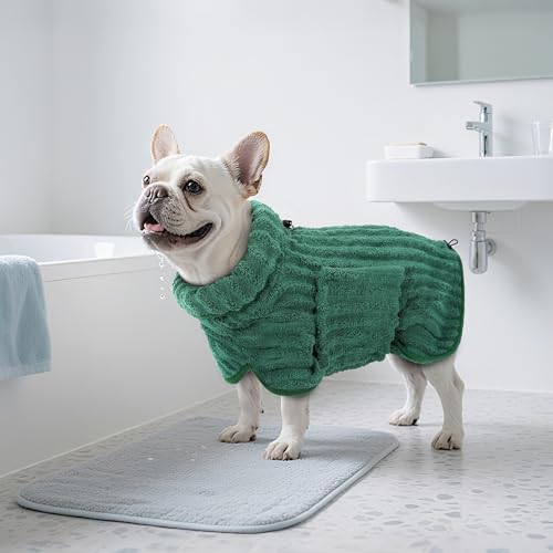 Woiil Hundebademantel aus Mikrofaser, Ultra Saugfähiger Bademantel Hund, Mit Klettverschluss Und Verstellbarem Gummizug, Maschinenwaschbar, Geeignet Für Große, Mittlere Und Kleine Hunde, Grün(XL)