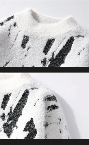 Men Print Round Neck Pullover Sweater Long Sleeve Thick Warm Loose Casual Knit Jumper3