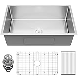 DuyviSteil 30-inch Undermount Kitchen Sink, S304 Stainless Steel Single Bowl Kitchen Sinks, Modern Kitchen Sink with Bottom Grid & Drain Assembly