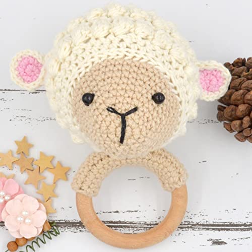 Image of Love Crochet Art Animal Shape Crochet Rattle Cum Soft Toy for Infant, Kids & Babies, Early Age Gift Toys (Sheep - Cream)
