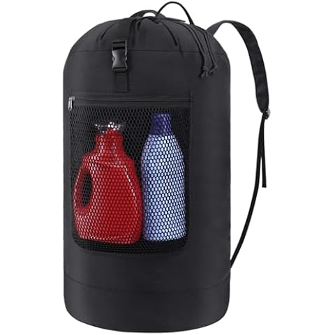 F-color Laundry Bag Backpack 115L - Large Capacity Laundry Backpack with Comfort Straps, Mesh and Zip Pocket, Sturdy Laundry Backpack for Dorm, Travel, Laundromat, Apartment, Black Cover