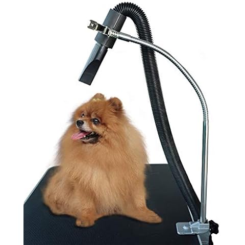 SHELANDY Dog Pet Grooming Table Hair Dryer Stand Hose Tube Holder Hands-Free Stainless Steel Groomers Adjustable Third Arm with Clamp Cover