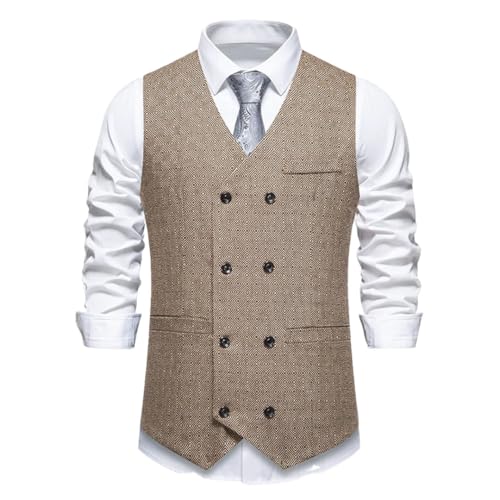 Men Formal Herringbone Fitness Sleeveless Double Breasted Wedding PlSize Vests