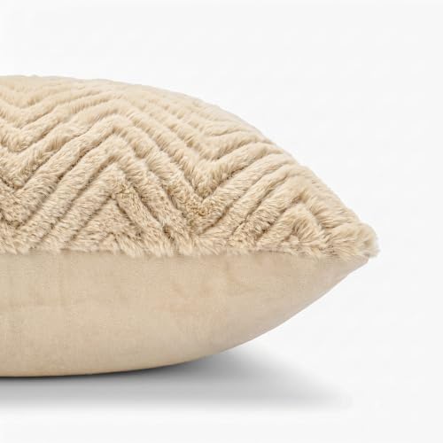 Image of Wakefit Designer Cushion Cover | 12x18 inch | Plush Fur Feel | Velvet Fabric | Machine Washable | Pack of 2 | Fur Beige