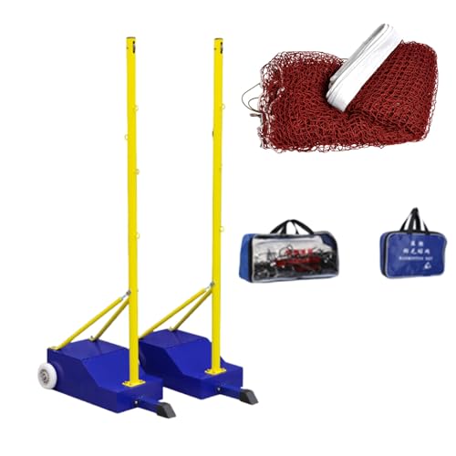 Laohucai Heavy Duty Volleyball Poles, Badminton Poles with Two Net & Refillable Weight Base, Adjustable Cue Height, for Lawns and Beaches, Includes Volleyball and Badminton Net