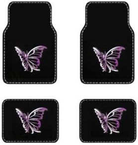 A Set of 4 Universal Fit Front and Rear Logo Plush Carpet Floor Mats-Purple Butterfly
