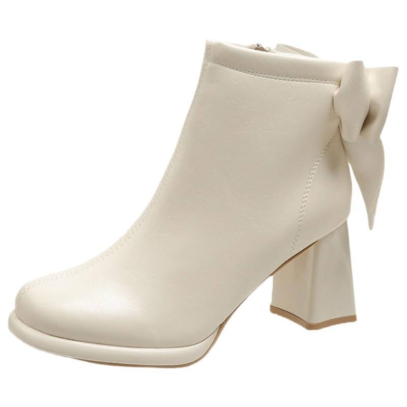 Womens fashionable solid-color ankle boots with bow tie design at the back Rubber sole Durable Suitable daily commuting
