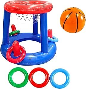 Pool Basketball Hoop, Pool Games and Swimming Pool Toys, Inflatable Pool Toys with 3 Rings and 1 Ball for Swimming Pool Games and Pool Floats