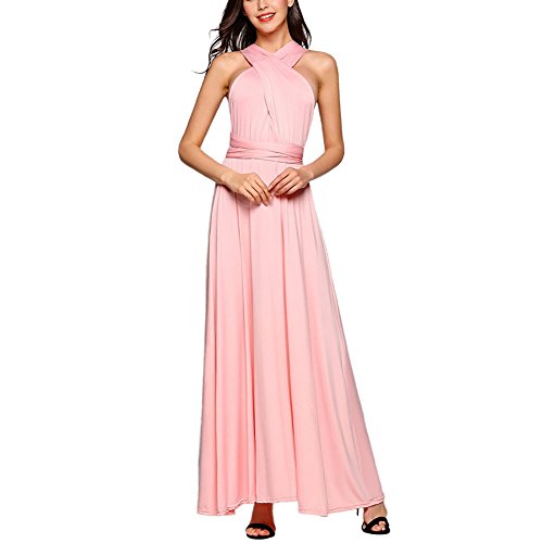 Comeon Noche atractivo ong algodón vestido hasta el suelo vestidos de múltiples vías 1 pieza para Mujeres S Rosado