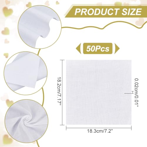 NBEADS 50 Pcs 100% Cotton White Precut Square Fabric 18.2x18.3cm for Embroidery Quilting, Tie-dye, Hand Painting, Sewing - Image 2