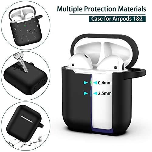 R-fun Compatible with AirPods 2nd Generation 2019,1st Gen 2016 Charging Case Cover,Soft Silicone Protective Case Compatible with Apple AirPods with Cleaner Kit & Keychain,Black