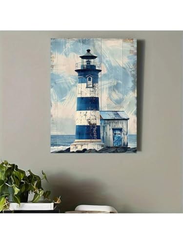 Phare bleu marine vintage sur toile pour une déco de chambre de plage - 2