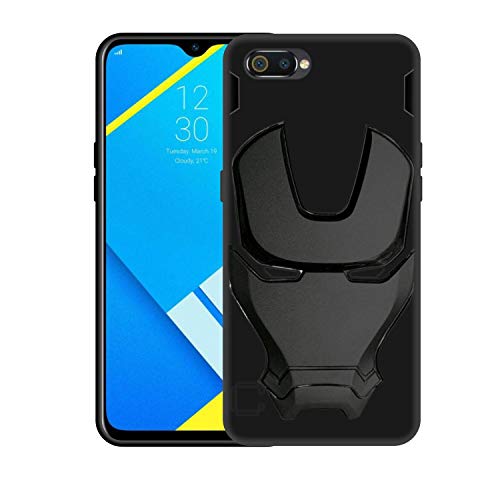 Image of COVERLY Official 3D Touch Feel Trending Real Hero Avengers Logo Mask Soft Rugged Grip TPU Iron Man Super Power Cartoon Movie Silicone Matte Strong Back Cover for Oppo A1k (2020) -HD Black Avenger