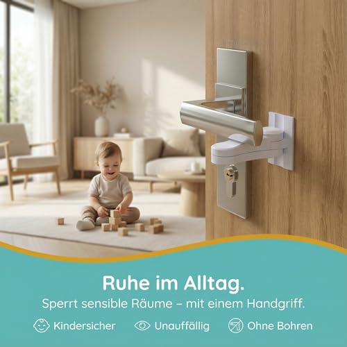 Homery Türsicherung Kinder [2 Stück] – Kindersicherung Tür, Türsicherung ohne Bohren für Türklinke & Türhebelschloss, Türschloss Kindersicherung innen, Türklinken Stopper ohne Bohren