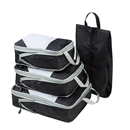 4-Piece Packing Cube Set with Compression Packing Cubes Shoe Bag Travel Bag Clothes Bag Suitcase Organiser Waterproof Luggage Organiser for Suitcase and Backpack, Gray, XL Cover