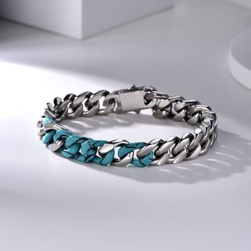 Phnibird Mens Turquoise Bracelet With Cuban Link Bracelet For Men Stainless Steel Unique Miami Cuban Chain For Party thumb #1