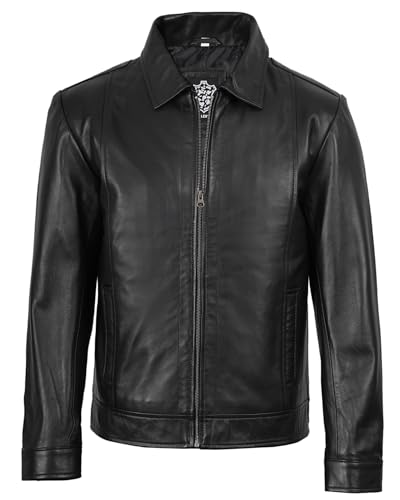 Image of fjackets Men's Real Lambskin Leather Jacket - Shirt-Collar Moto Biker Style Year-Round Wear