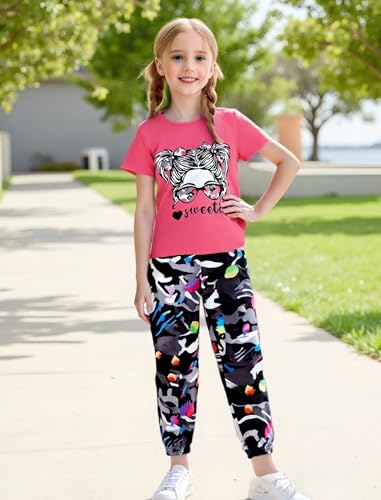 Image of Girl Clothes Cute Cool Girl Tops Splicing Pants 2 Piece Girls Summer Outfits 6-14 Years