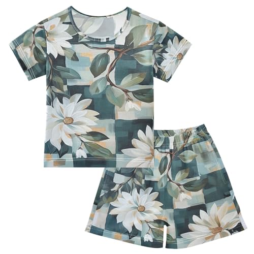 ALAZA Vintage Daisy Floral Pajama Set Short Sleeve Sleepwear Soft Lounge Nightwear